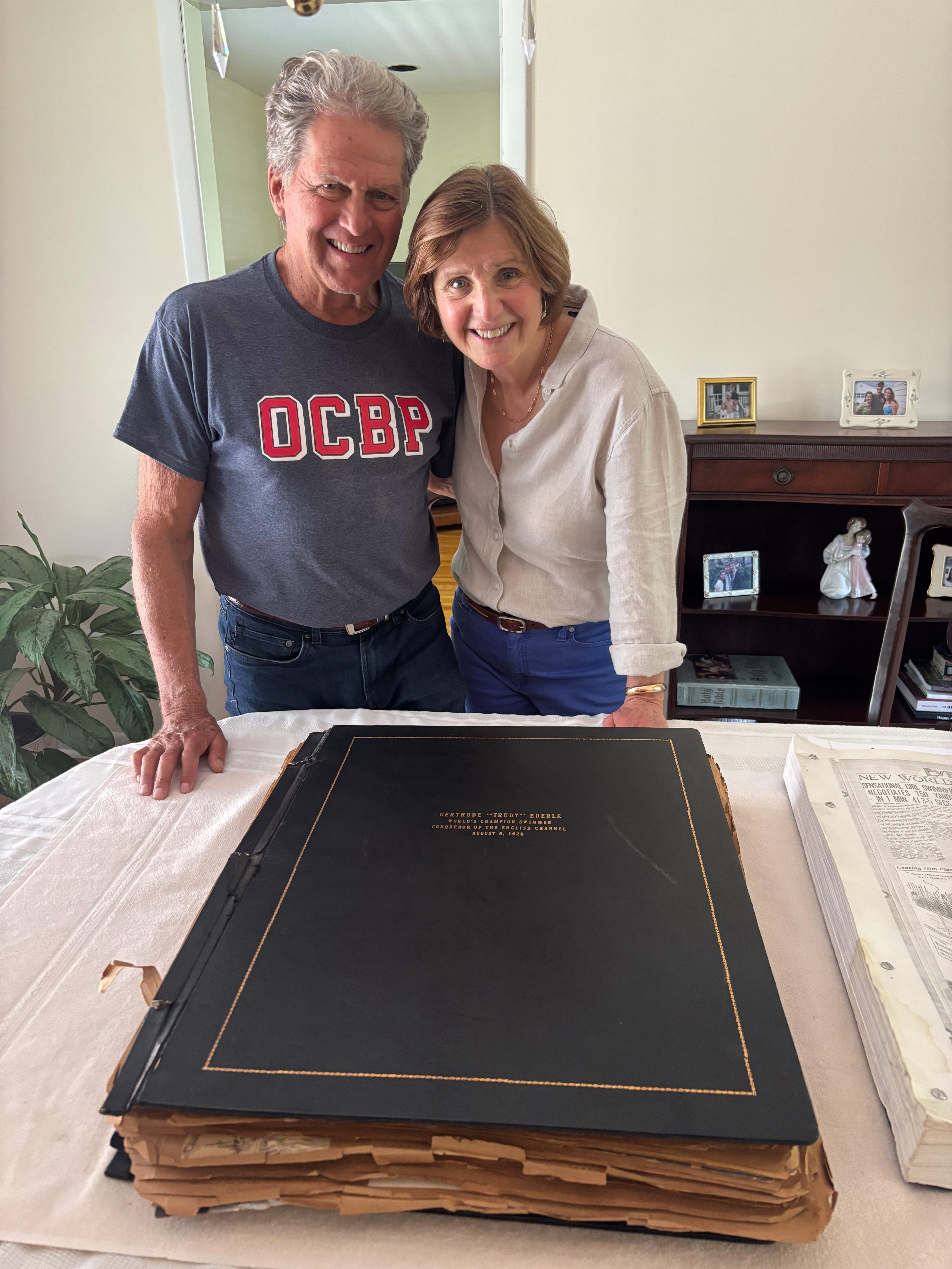 Bruce Wigo and Mary Ward at the handover of the Ederle scrapbook to ISHOF